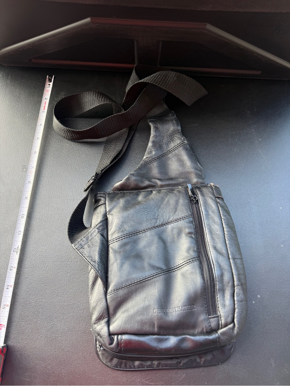 Buxton Black Leather Messenger Sling Bag - Picture 6 of 6